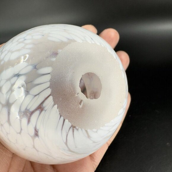 Hand Blown Art Glass Round Dish Bowl Heavy Small White Spots Hand Made Hollow - Picture 3 of 16